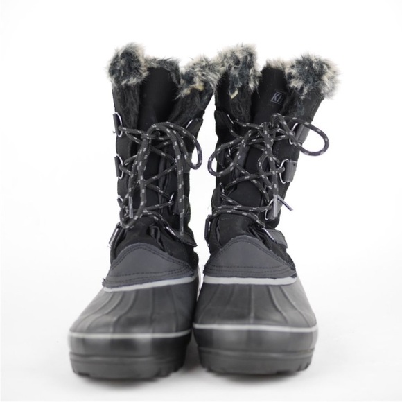 KHOMBU Women's Black Leather Rubber Winter Snow Boots Fleece Lined Mid Calf 7 - Picture 4 of 14